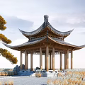 Chinese-style Pavilion Ancient Architecture Leisure Four-corner Pavilion Leisure Pavilion Ancient Architecture Pavilion Double-layer Four-corner Pavilion Two-layer Pavilion Saunjian Pavilion 3d model