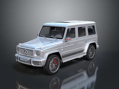 Silver Mercedes G Class SUV With Bold Design And Red Accent Wheels 3d model