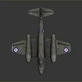 Silver Metallic Airplane Model With Twin Engines Round Wing Emblems And Landing Gear