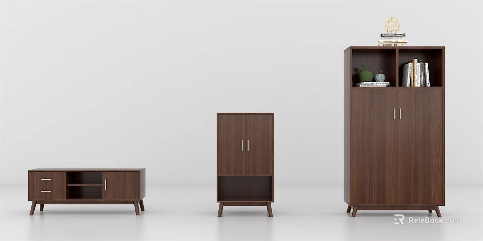 Modern Wooden Sideboard Collection With Different Storage Designs And Decorative Elements 3d model