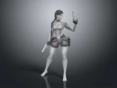 Stylized 3D Game Film Character Female Braided Hairstyle Shorts Holstered Gear Holding Gun Raising Hand 3d model