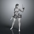 Stylized 3D Game Film Character Female Braided Hairstyle Shorts Holstered Gear Holding Gun Raising Hand