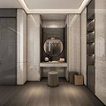 Elegant Modern Walk-in Closet Interior With Glass Doors And Storage Cabinets