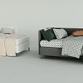 Two Modern Sofa Beds Featuring Colorful Pillows And Patterned Blankets 3d model