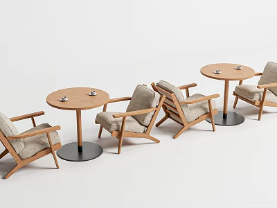 Simple Modern Wooden Table And Chair Set With Round Tables And Upholstered Chairs 3d model