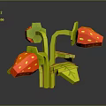 3D Model Red Strawberries With Green Leaves Against Black Background 3d model