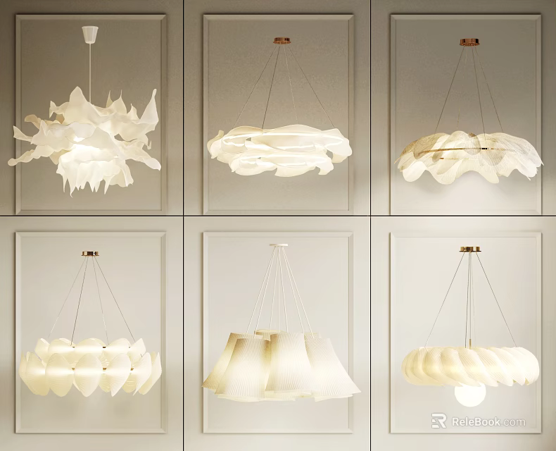 Various Modern Elegant Chandeliers With Unique Petal And Cloud Shapes For Interior Decor 3d model 