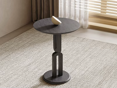 Modern Black Round Top Side Table with Unique Geometric Base on Indoor Rug 3d model