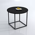 Round Black Marble Top Metal Frame Coffee Table With Lemons On White Plate 3d model