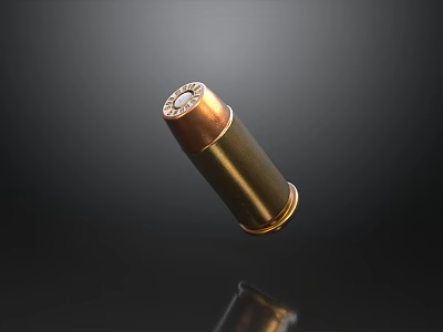 High Quality Shiny Copper Brass Bullet Floating On Dark Background With Reflection 3d model