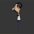 3D Cartoon Character With Black Hair Big Eyes In White Jacket Blue Pants And Red Shoes