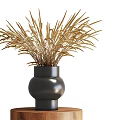 Stylish Decorative Ornament Set with Black Vase Golden Grass Decor and Wooden Base