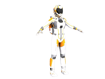 Woman Wearing White And Orange Futuristic Spacesuit With Helmet And Backpack 3d model
