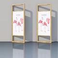 Elegant Hinged Doors With Golden Frame Flamingo Print Gray Wall And Reflective Floor