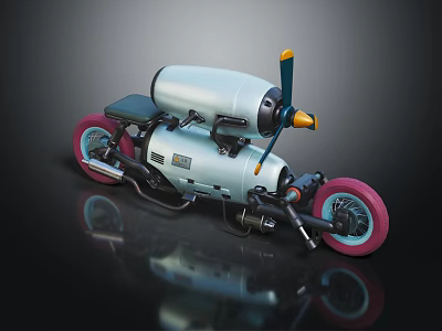 Unique Light Blue Motorcycle With Pink Wheels Front Propeller And Black Seat 3d model