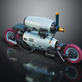 Unique Light Blue Motorcycle With Pink Wheels Front Propeller And Black Seat