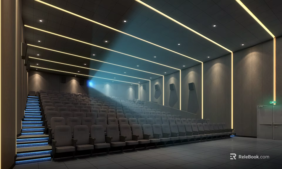 Modern Cinema Interior Design With Comfortable Seats Ambient Lighting And Spacious Layout 3d model 