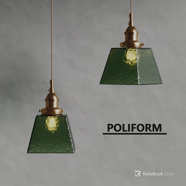 Poliform Modern Pendant Light With Green Textured Glass Shade And Brass Fixture 3d model 