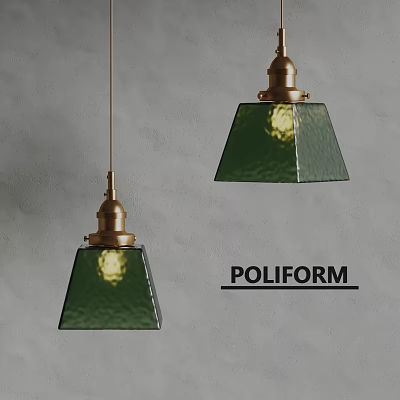 Poliform Modern Pendant Light With Green Textured Glass Shade And Brass Fixture 3d model