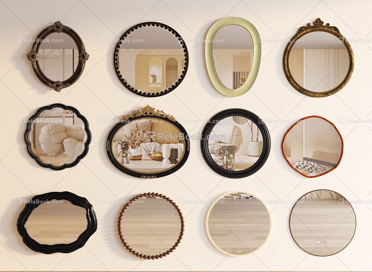 French Mirror Mirror Round Mirror 3d model