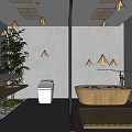 Relaxing SPA Sauna Interior With Wooden Bathtub Green Plants And Modern Design