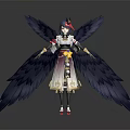 Fantasy Female Character With Large Black Avian Wings And Traditional Ornate Outfit Design