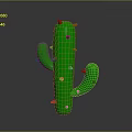 Stylized Green Cactus Plant With Red Thorns On Gray Background Surface