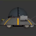 Vintage Metallic Flying Saucer With Transparent Cockpit Yellow Stripes And Side Engines