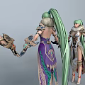 Game Movie Character Featuring Green Long Hair And Ornate Outfits In Multi Angle View