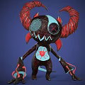 3D Character Creature Design With Black Body Red Horns Blue Eyes And Heart Symbol