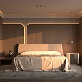 Modern Elegant Bedroom Interior With Upholstered Headboard Area Rug And Nightstand