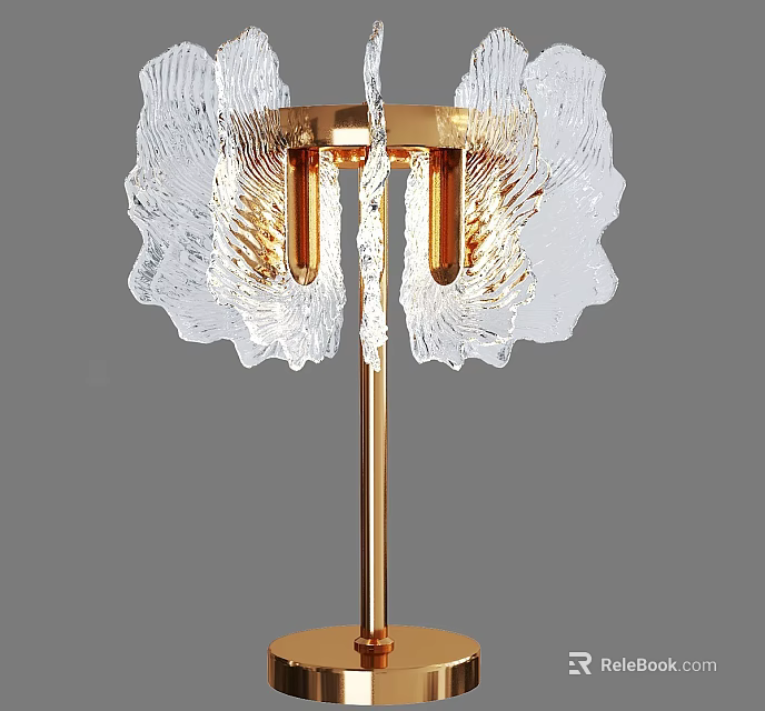 Modern Table Lamp With Gold Metal Base And Transparent Wavy Glass Shade 3d model 