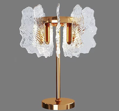Modern Table Lamp With Gold Metal Base And Transparent Wavy Glass Shade 3d model