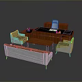 Modern Meeting Table and Chairs with Fabric Sofa Wooden Cabinet in Living Room Furniture Set