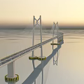 Modern Cable Stayed Bridge Spanning Calm Water With Tall Pylons And Sunset Reflection 3d model