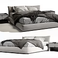 Modern Double Bed Interior Design With Gray Bedspread Pillows And Nightstands 3d model