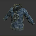Blue Long Sleeve Knitted Sweater With Gray Striped Scarf Casual Look