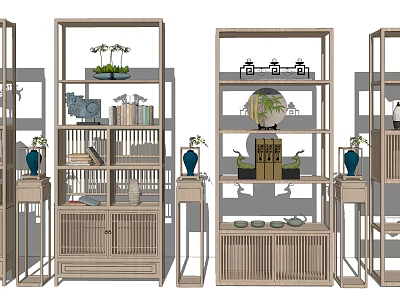 Traditional Chinese Bogu Shelf Design Featuring Vases Books Decorative Items And Storage Cabinets 3d model