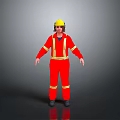 Red Fire Safety Clothing With Yellow Helmet And Reflective Stripes Worn By Person