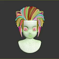 Detailed 3D Head Model With Cat Ears Blonde Fluffy Layered Hair And Facial Features