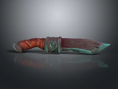 Ornate Fantasy Dagger Design With Red Wrapped Handle And Green Accented Blade 3d model