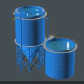 Industrial Blue Water Storage Tanks With Metal Support Structures And Top Railings 3d model