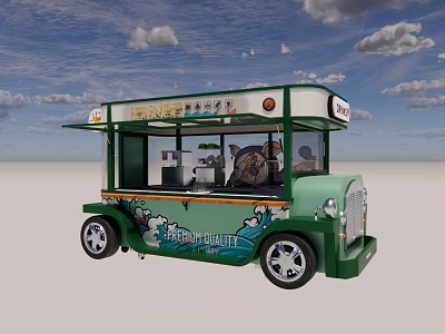 Green And White Ice Cream Food Truck With Transparent Window And Decorative Waves 3d model