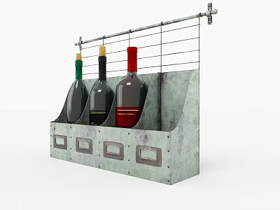 Industrial Style Metal Wine Rack With Wall Mounted Hooks Holding Wine Bottles 3d model