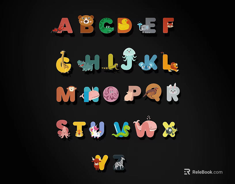 Colorful Animal Alphabet Wall Decor With Fun Kids Room Design Elements 3d model 