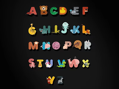 Colorful Animal Alphabet Wall Decor With Fun Kids Room Design Elements 3d model