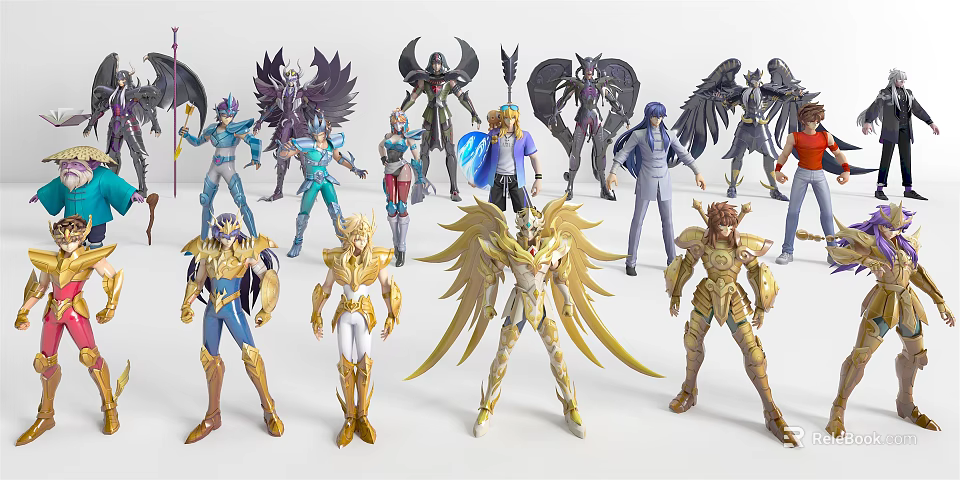 Game and Movie Characters Action Figures With Detailed Armor Wings and Weapons 3d model 