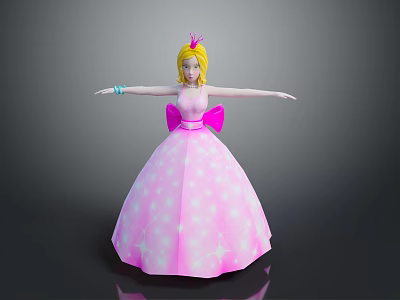 Princess In Sparkly Pink Dress With Blonde Hair Bow And Arms Outstretched 3d model