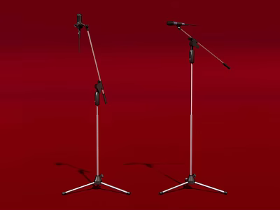 Professional Headphone Audio System With Two Microphone Stands On Red Background 3d model