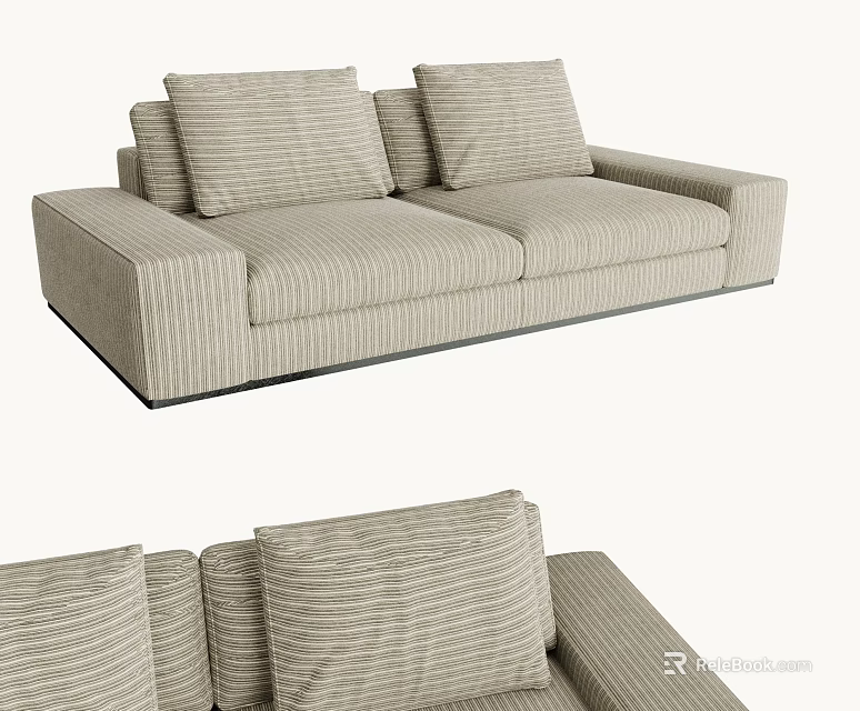 Modern Minimalist Two Seater Sofa With Striped Fabric Beige Cushions And Comfortable Design 3d model 